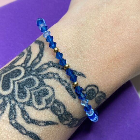 💛 Vintage 14k Gold & Blue Austrian Crystal Stacking Bracelet - Picture 2 of 4